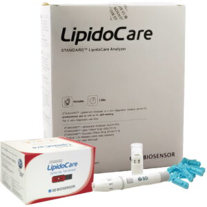 lipidocare meter box with total cholesterol box and with lancing device and lancets