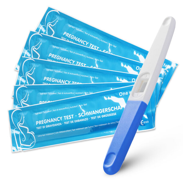 five pregnancy midstream foils with a pregnancy midstream test