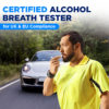 a man next to his car using the breathalyser