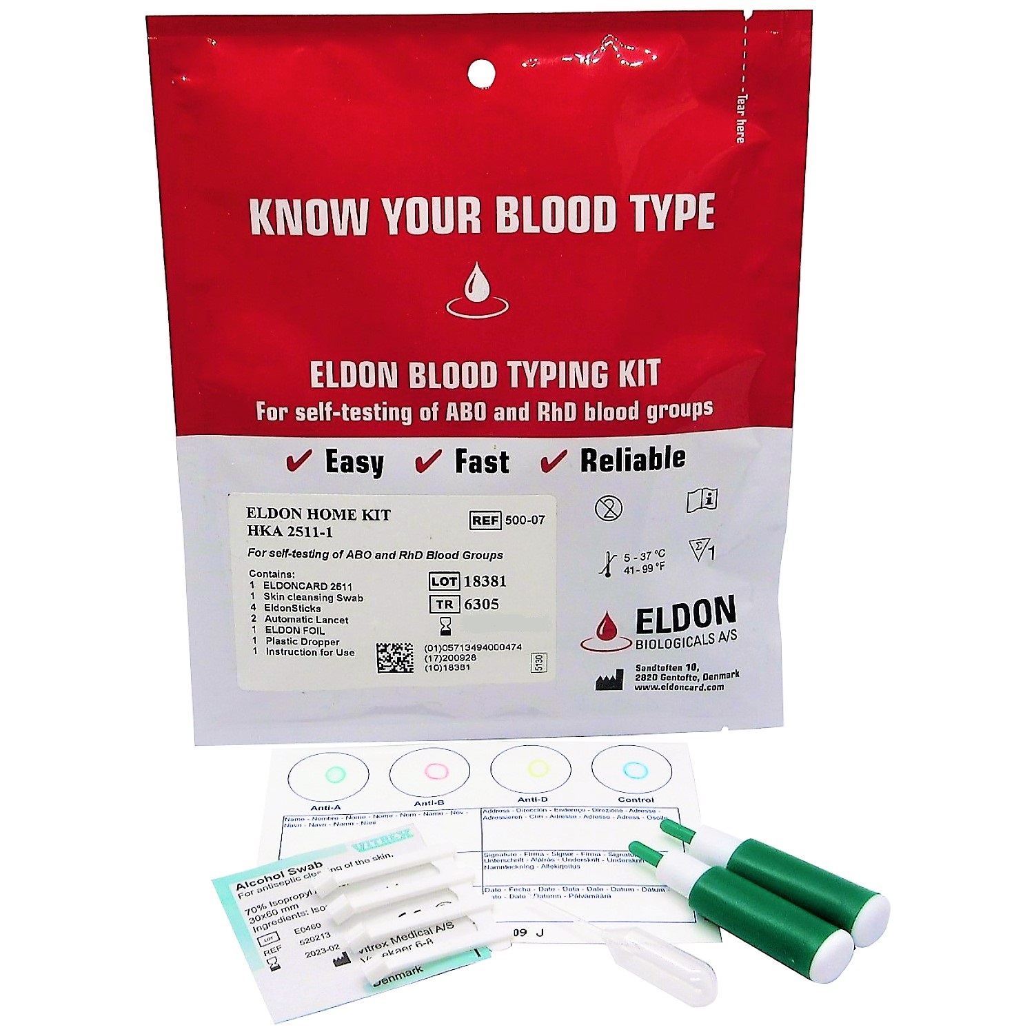 EldonCard Blood Typing Test Kit, 5-Pack