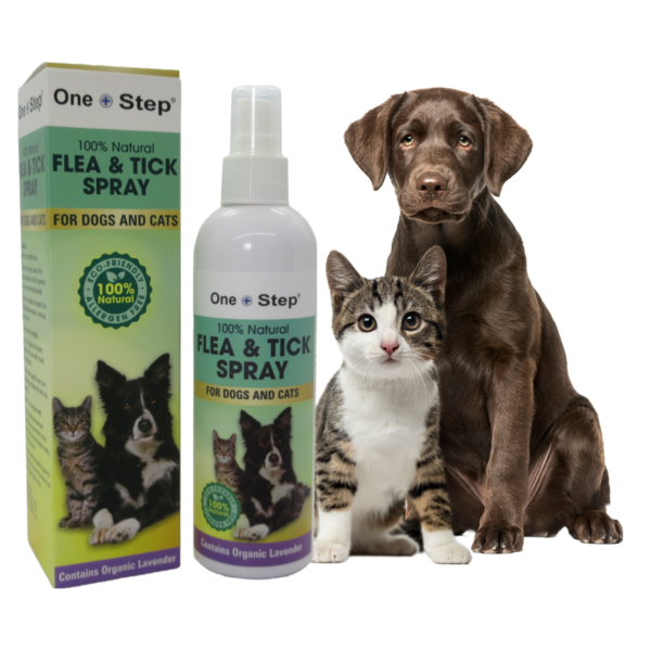 flea and tick spray bottle box and pets